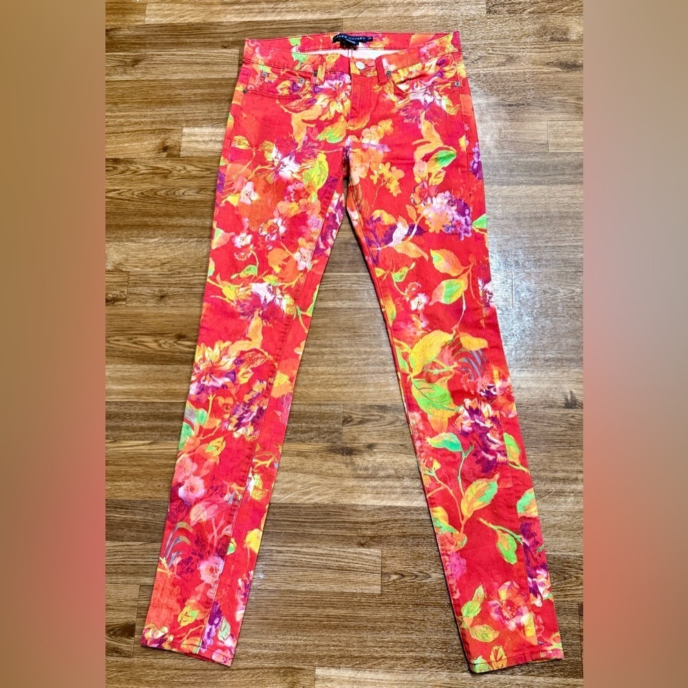 Ralph Lauren floral chic skinny jeans tropical comfortable stretch 28x30 EC
